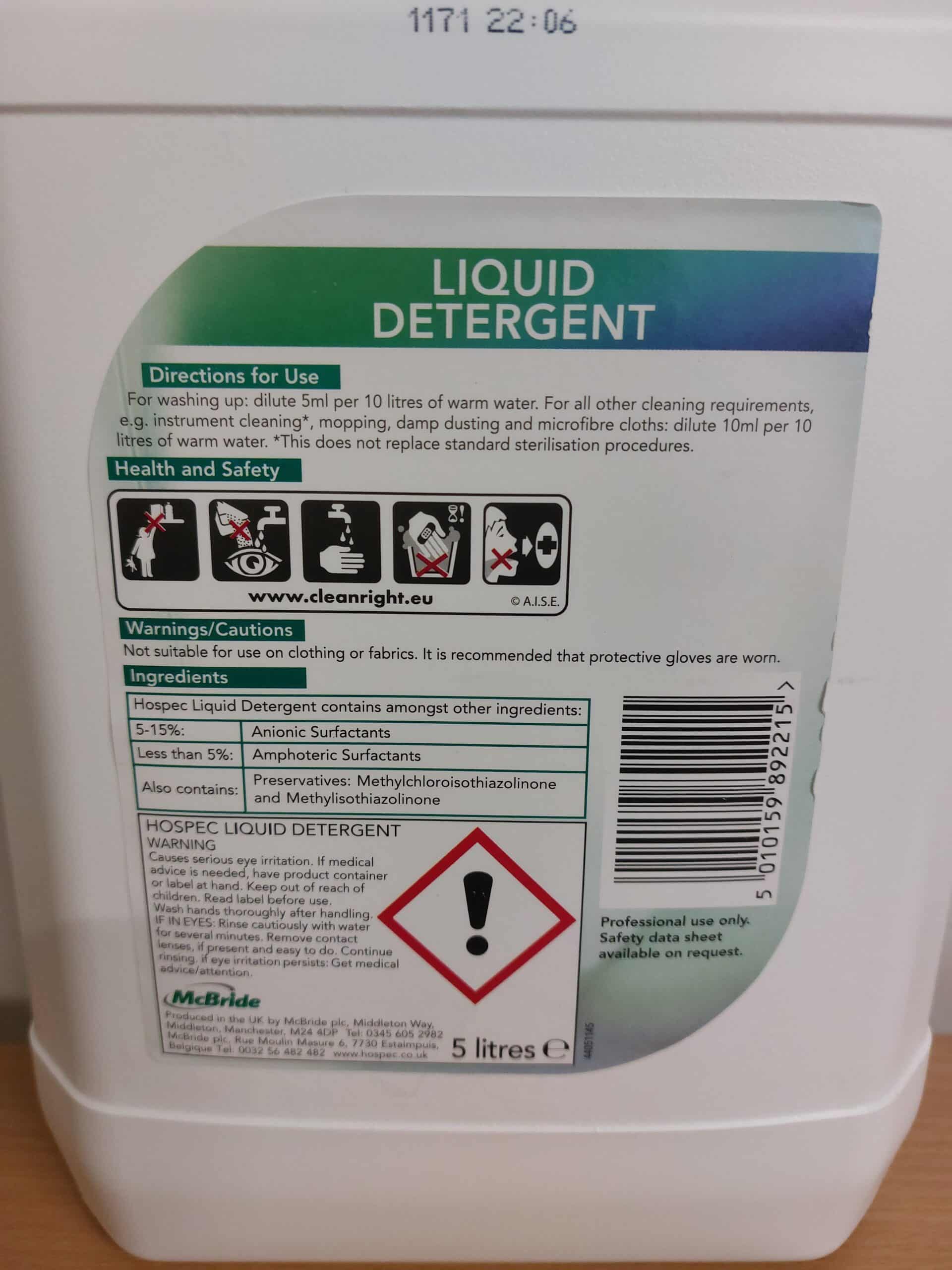 Hospec Liquid Detergent - 5 Litre Box of 2 - Image 4