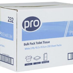 Bulk Pack Toilet Tissue 250 sheets per pack x 36 packs. White 2 Ply